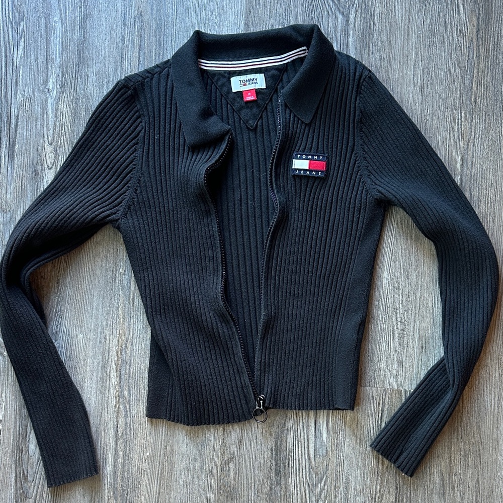 Vintage Tommy Hilfiger Black Ribbed Knit Jacket